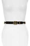 GUCCI TEXTURED GG CHAIN & LEATHER SKINNY BELT,5240990Q40G