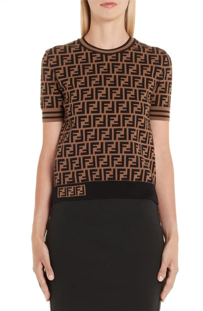 Fendi Ff Logo Knit Top In Brown