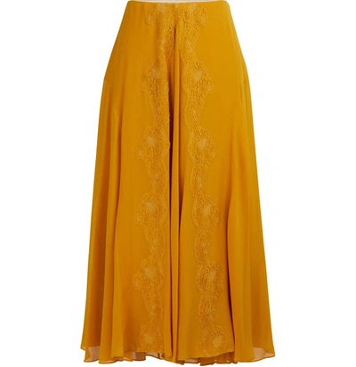 Chloé Lace-trim Silk-georgette Skirt In Golden Yellow