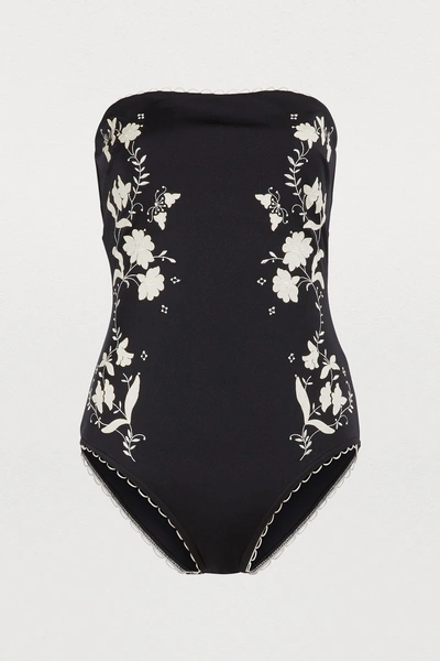 Zimmermann Juniper Appliquéd Embroidered Swimsuit In Black