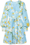 ANDREW GN BELTED FLORAL-PRINT SILK MINI DRESS