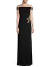 BASIX BLACK LABEL Hand-Painted Off-The-Shoulder Column Gown