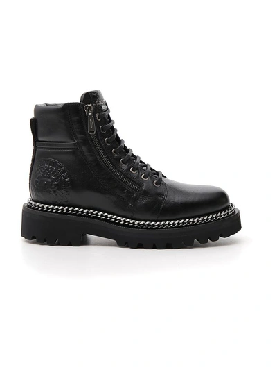 Balmain Army Shiny Chain-trim Boots In Black