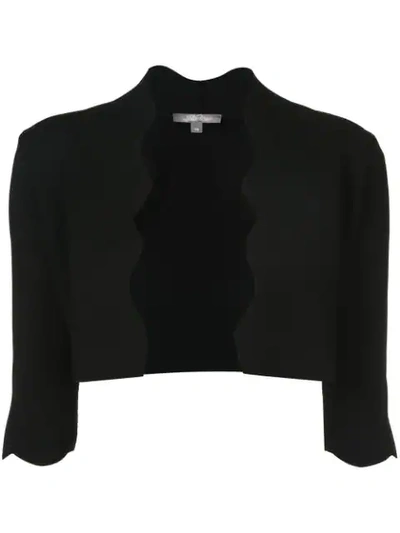 Lela Rose Scallop-trimmed Knit Bolero In Black