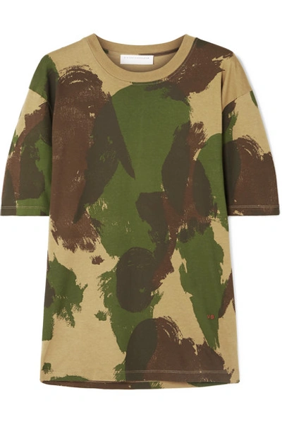 Victoria Beckham Crewneck Short-sleeve Camo-print Cotton T-shirt In Khaki Brown