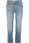 Mother The Tomcat Cropped Distressed High-rise Straight-leg Jeans In Mid Denim