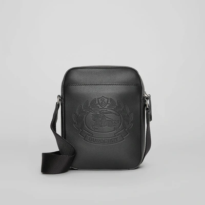 Burberry Small Embossed Crest Leather Crossbody Bag In Black