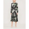 OSCAR DE LA RENTA BLOOM-PRINT SILK-SATIN MIDI DRESS