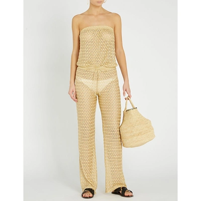 Melissa Odabash Grace Strapless Crochet-knit Jumpsuit In Gold Knit