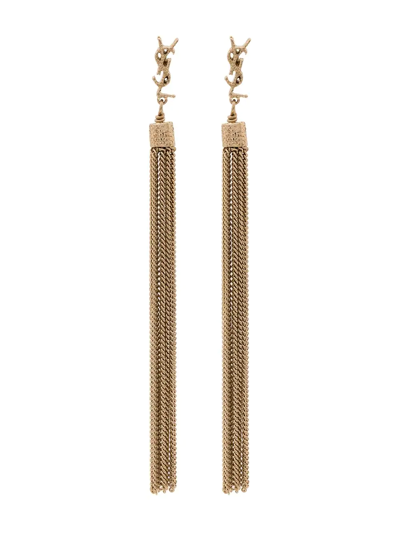 Saint Laurent Loulou Chain Tassel Earrings In Gold
