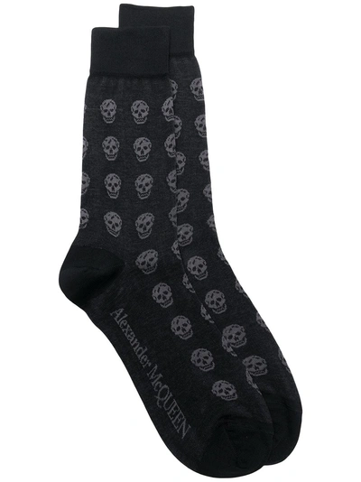 Alexander Mcqueen Skull Pattern Short Socks In Blue