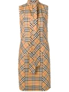 BURBERRY BURBERRY VINTAGE CHECK TIE-NECK DRESS - BROWN