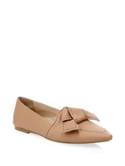 Tod's Studded Bow Leather Ballet Flats In Cipria