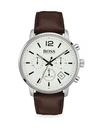 HUGO BOSS Attitude Stainless Steel & Brown Leather Strap Chronograph Watch