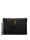 Saint Laurent Monogram Ysl Large Chevron Quilted Flat Wristlet Pouch Bag In Black