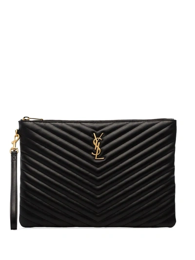 Saint Laurent Quilted Monogram Clutch Bag In Black