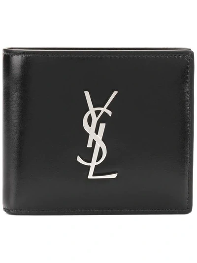 Saint Laurent Logo Bi-fold Leather Wallet In Black
