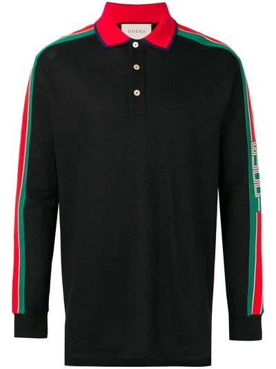 Gucci Cotton Polo With  Stripe - 黑色 In Black