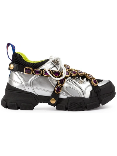 Gucci Women's Flashtrek Sneaker With Removable Crystals In Silver