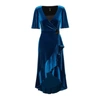 NISSA Elegant Midi Velvet Dress With Ruffle Details