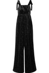 ULLA JOHNSON MINNET BOW-EMBELLISHED SWISS-DOT VELVET JUMPSUIT