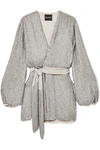 Retroféte Gabrielle Velvet-trimmed Sequined Chiffon Mini Wrap Dress In Silver