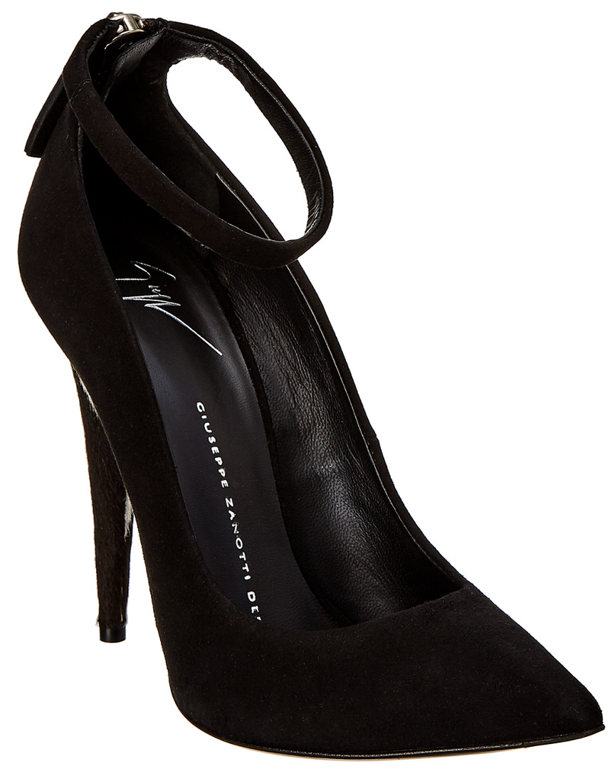 black suede pumps with ankle strap