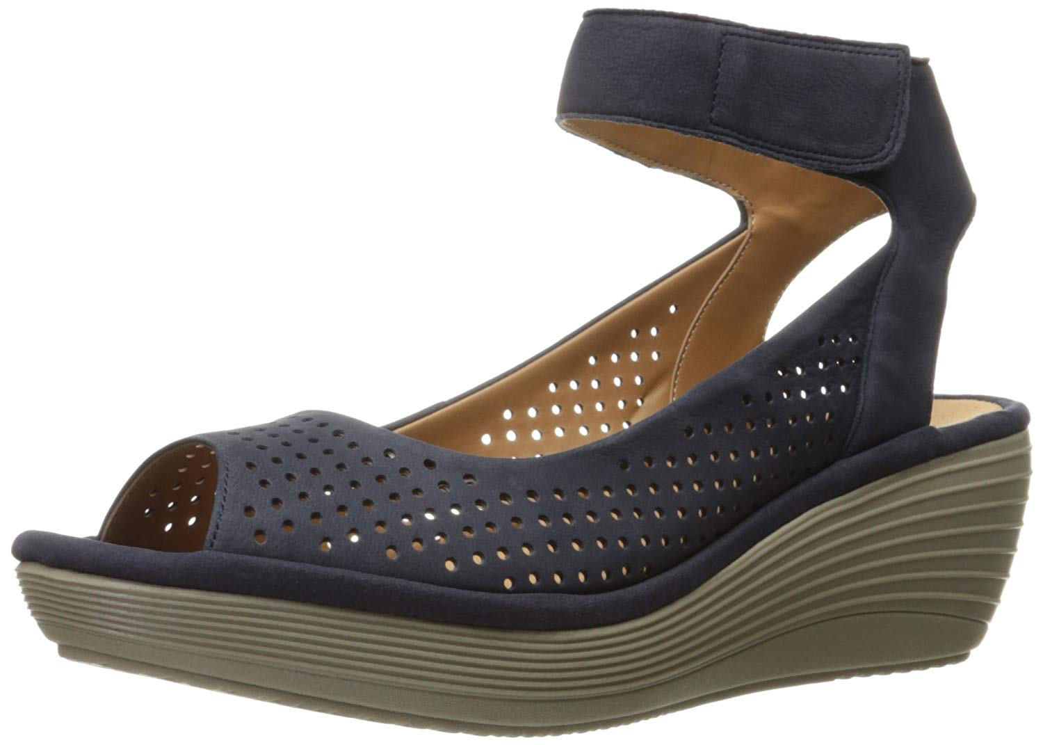 clarks blue wedge sandals