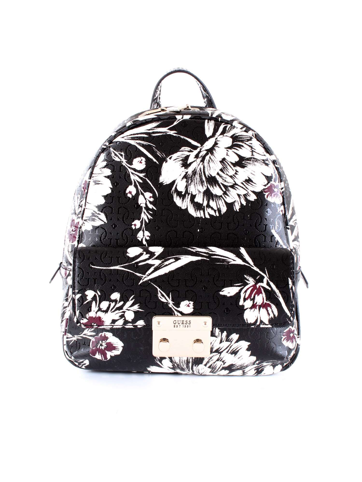 black leather guess backpack