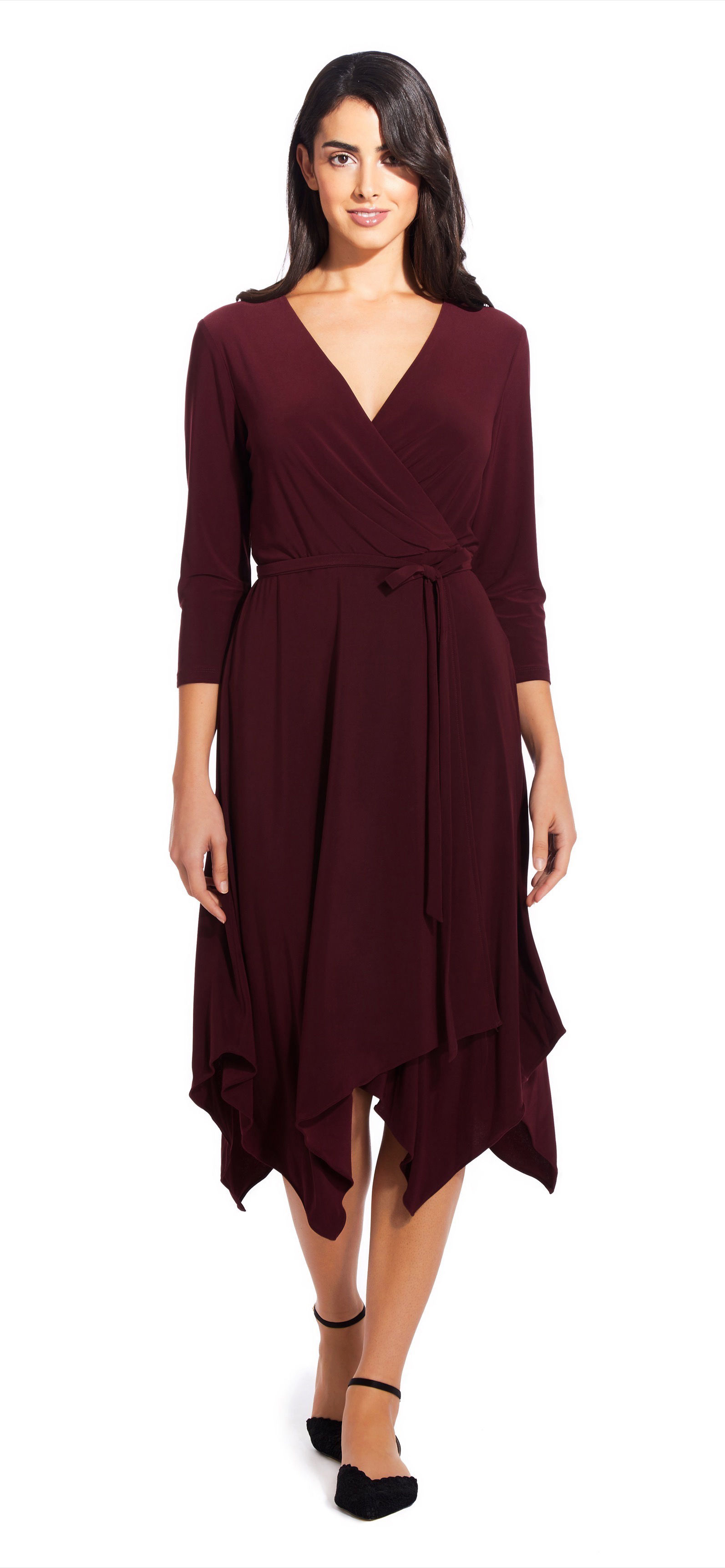 three quarter sleeve wrap dress