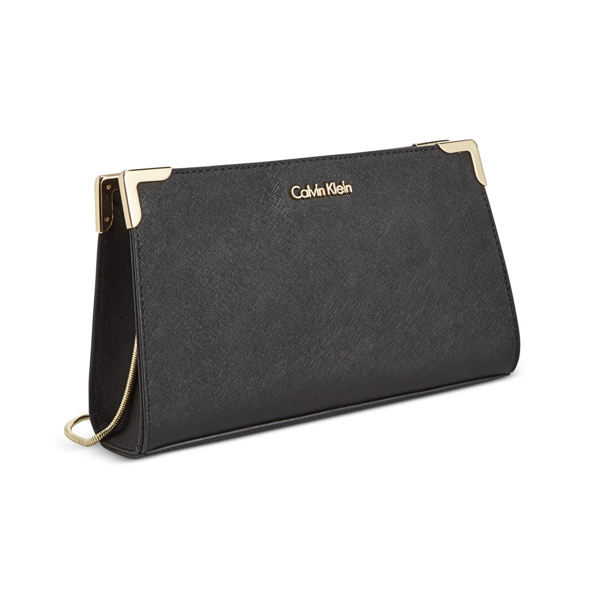 calvin klein black leather purse