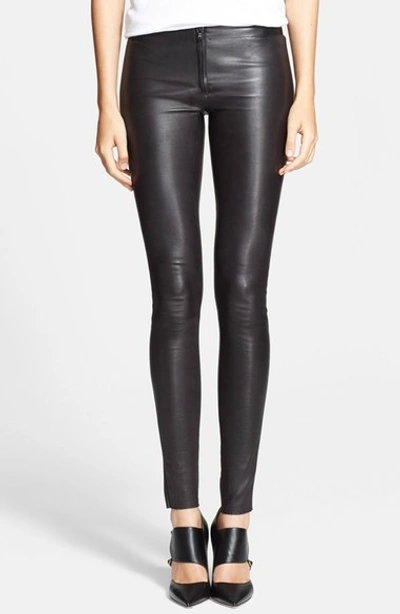 Alice And Olivia Front Zip Leather Leggings In Charc