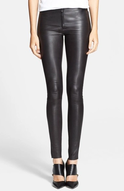 Alice And Olivia Front Zip Leather Leggings In Black