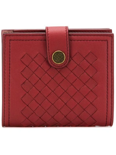Bottega Veneta Mini French Wallet In Intrecciato In Red