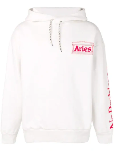 Aries Logo-print Cotton-jersey Hoodie In White