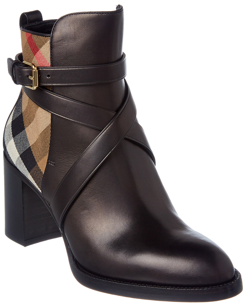burberry house check and leather ankle boots