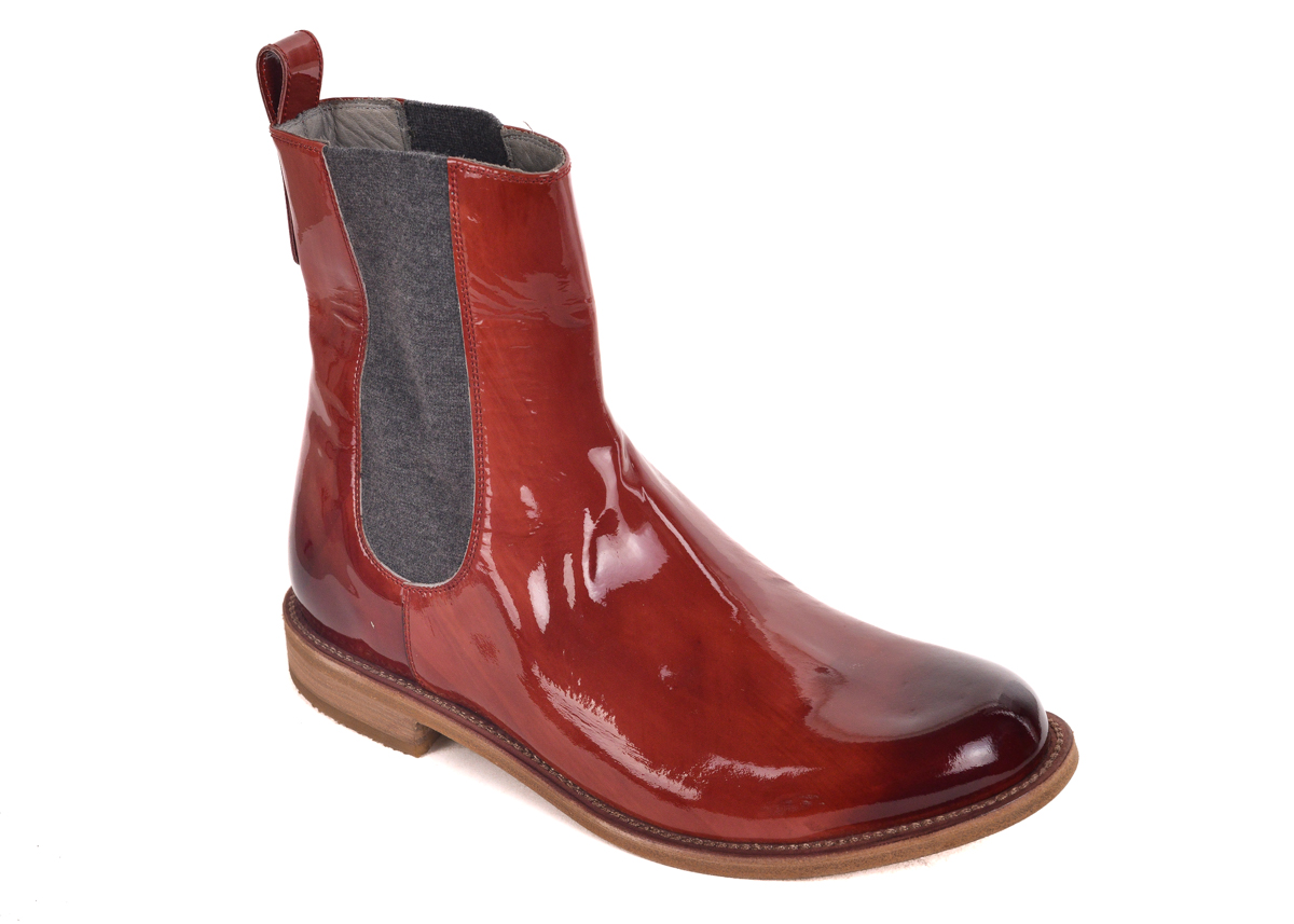 burgundy patent chelsea boots