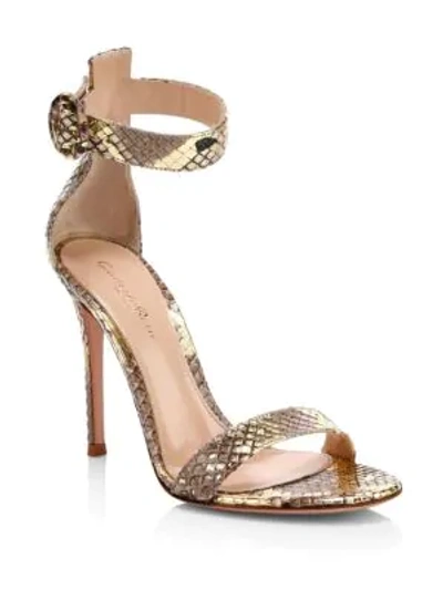 Gianvito Rossi Python Leather Ankle-strap Sandal In Gold