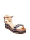 CHRISTIAN LOUBOUTIN Madmonica Platform Leather & Denim Wedge Sandals