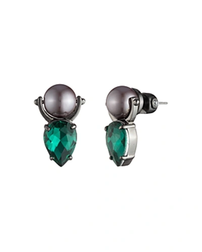 Carolee Hematite-tone Crystal & Imitation Pearl Door Knocker Drop Earrings In Purple