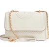 TORY BURCH SMALL FLEMING QUILTED LAMBSKIN LEATHER CONVERTIBLE SHOULDER BAG - WHITE,43834