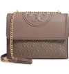 TORY BURCH FLEMING LEATHER CONVERTIBLE SHOULDER BAG - BROWN,43833