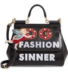 DOLCE & GABBANA SMALL SICILY - FASHION SINNER LEATHER SATCHEL - BLACK,BB6002AV835