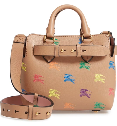 Burberry Baby Belt Bag Rainbow Logo Leather Tote - Beige In Light Camel