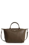 LONGCHAMP MEDIUM 'LE PLIAGE CUIR' LEATHER TOP HANDLE TOTE - GREEN,L1515737274