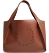 Stella Mccartney Medium Perforated Logo Faux Leather Tote In Cinnamon