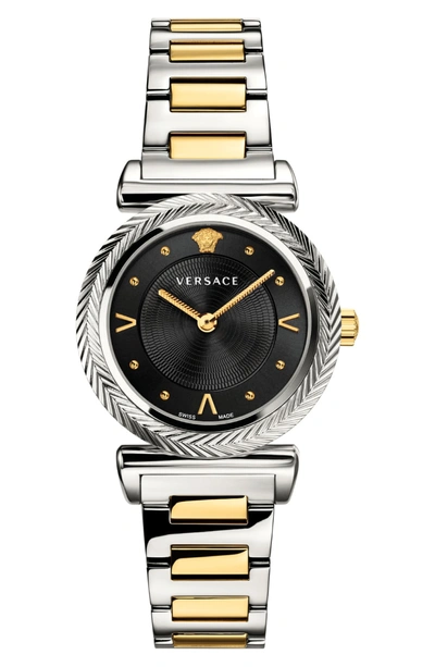 Versace Collection V-motif Vintage Logo Watch, 35mm In Silver/ Black/ Gold