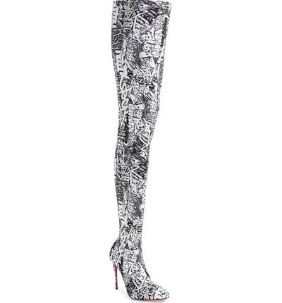 Christian Louboutin Gravitissima Thigh High Boot In Black/ White