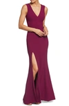 Dress The Population Sandra Plunge Crepe Trumpet Gown In Dark Magenta
