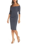 Eliza J Off The Shoulder Sheath Dress In Steel